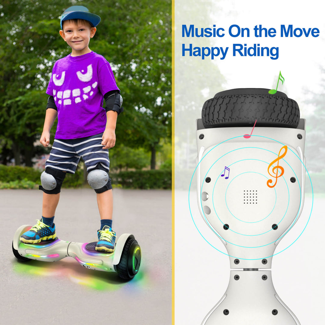 Hoverboard para niños Adolescente montando scooter con altavoz Bluetooth