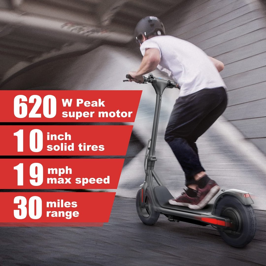 SISIGAD 102 10" Electric Scooter for Adults, 620W Powerful Motor, 48V 7.5A Battery, up to 19mph and 30 Miles Long Range, Max Load 264.5lbs - SISIGAD